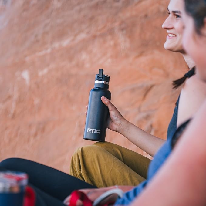 RTIC 20oz Journey Water Bottle, Ceramic Lined, Flag Red | Stainless Steel Metal, Insulated for Hot and Cold Drinks, Sports, Travel and Camping