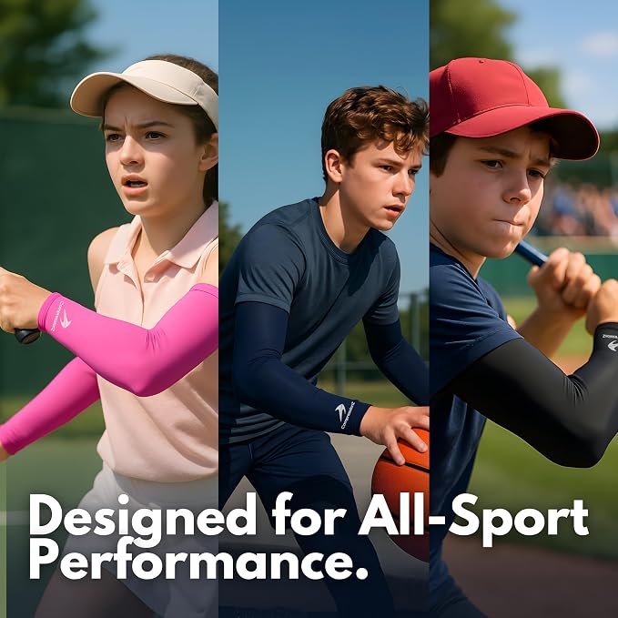 CompressionZ Youth Sports Arm Sleeves | Kids Cooling UV50+ Protection Volleyball Football Basketball Baseball - Boys & Girls