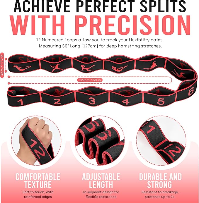Resistance Bands, Stretch Band for Exercise, Physical Therapy, Rehab & Flexibility, Home Gym Equipment for Yoga, Pilates, Dance, Gymnastics, Number Loop Elastic Strap for Leg and Hip Stretches