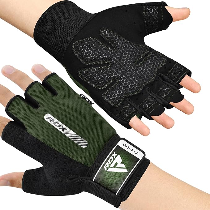 RDX Weight Lifting Gloves Gym Fitness Workout, Anti Slip Padded Full Palm Protection, Ultra Ventilated, Bodybuilding Strength Training HIIT WOD Exercise, Half Finger Men Women Cycling Rowing Climbing