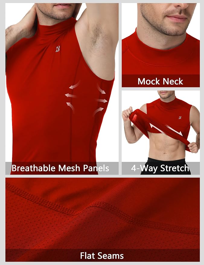 Roadbox Men's Compression Tank Top, Mock Turtleneck Sleeveless Shirt, Fitted Athletic Base Layer for Gym Workout