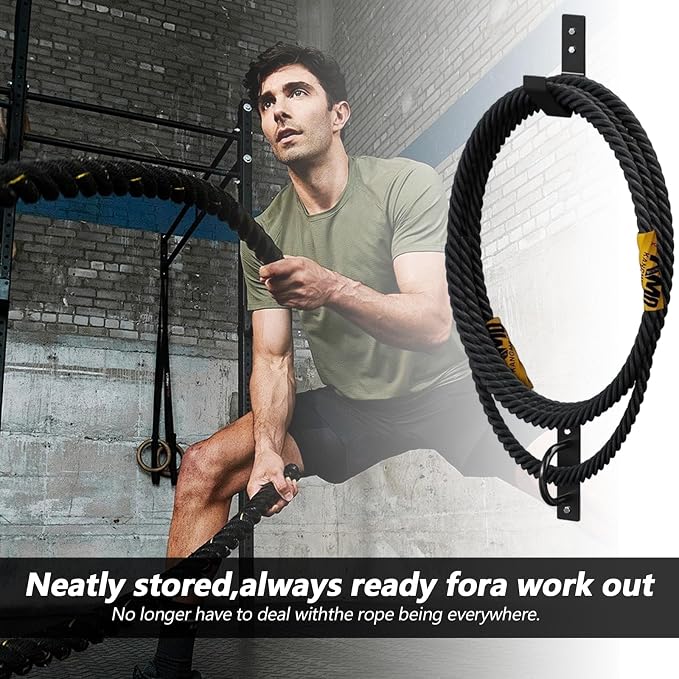 Battle Rope Wall Mount Kit, Heavy Duty Steel Anchor and Storage Hook for 30-50 Feet,1"-2.5" Ropes, Black