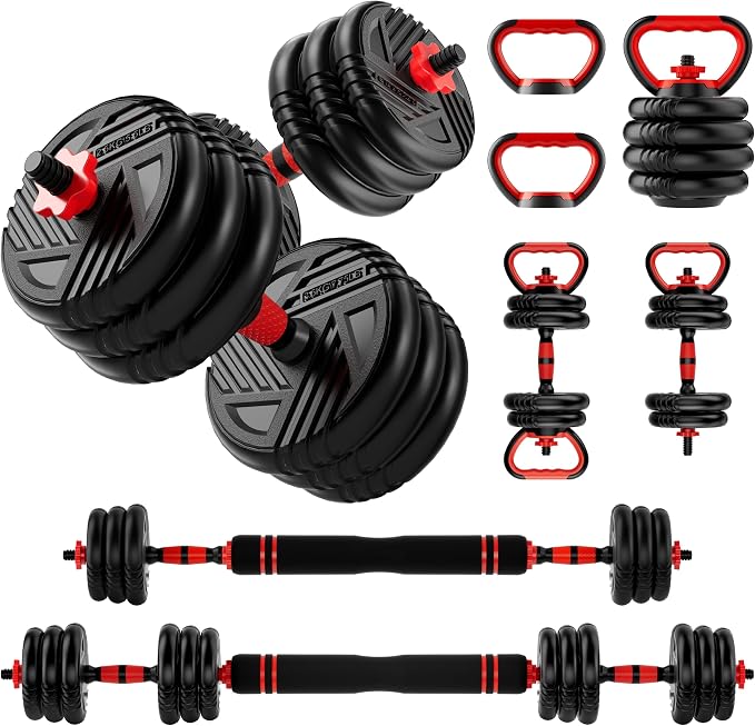 Adjustable Dumbbell Set, 20/30/45/70/90lbs, 5 in 1 Multi-Function Dumbbells | Converts to Barbell Kettlebell&Push up Stand, Free Weight Set for Home Gym Workout, Suitable for Men/Women Strength Training