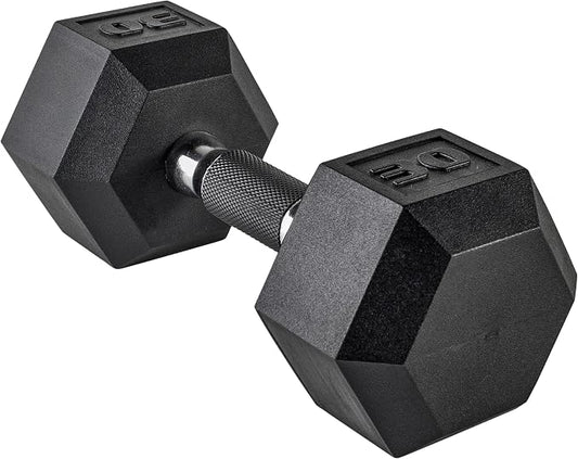 CAP Rubber Coated Dumbbell Weights, Free Weights for Home Gym Strength Training, Anti-Roll Hex Dumbbells with Black, Chrome & Comfort Grip Handles, Singles