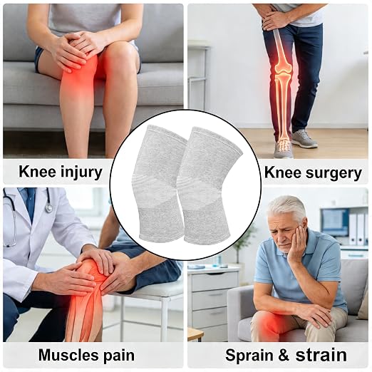 Premium Bamboo Knee Compression Sleeve, 1 Pair Slip-One Knee Support, Elastic Warm Knee Brace for Knee Pain, Joint Recovery, Sports, Daily Wear for Adults (Black, Medium)