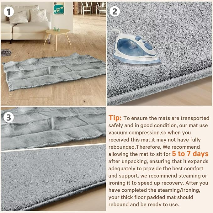 Baby Play Mat for Floor,Ultra Thick Elastic Foam 50"x50" Playmat Tummy Time Muscle Crawling Exercise Activity Cushion Gym Mat Nursery Playroom Area Kids Rug for Babies, Toddlers,Infants,Light Grey