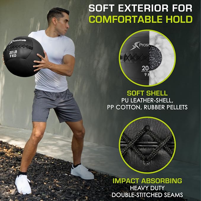 ProSource Soft Medicine Balls for CrossFit Wall Ball and Full Body Dynamic Exercises, Color-Coded Weights: 6, 8, 10, 14, 20, 25 lb.