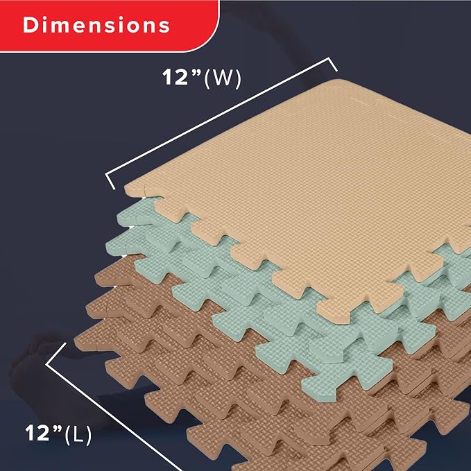 We Sell Mats 3/8" Thick Multipurpose EVA Foam Exercise Floor Mat, 12"x12" Interlocking Kid-Friendly Tiles, Anti-Fatigue for Home, Gym, Playpens, Classrooms