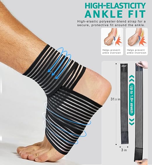 Foot & Ankle Brace 2 Pack, Adjustable Compression Wrap for Men & Women – Helps with Sprains, Plantar Fasciitis, Achilles Tendonitis, Arthritis, Running, Sports, Gym – Fits in Shoes (Black)