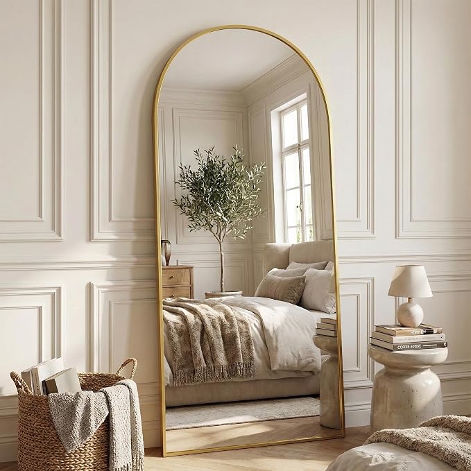 Suidia 71"x28" Arched Full Length Mirror with Stand, Full Body Mirror with Aluminum Frame, Freestanding/Leaning/Wall-Mounted, Floor Mirrors for Bedroom, Living Room, Entryway, Dressing Room, Gold