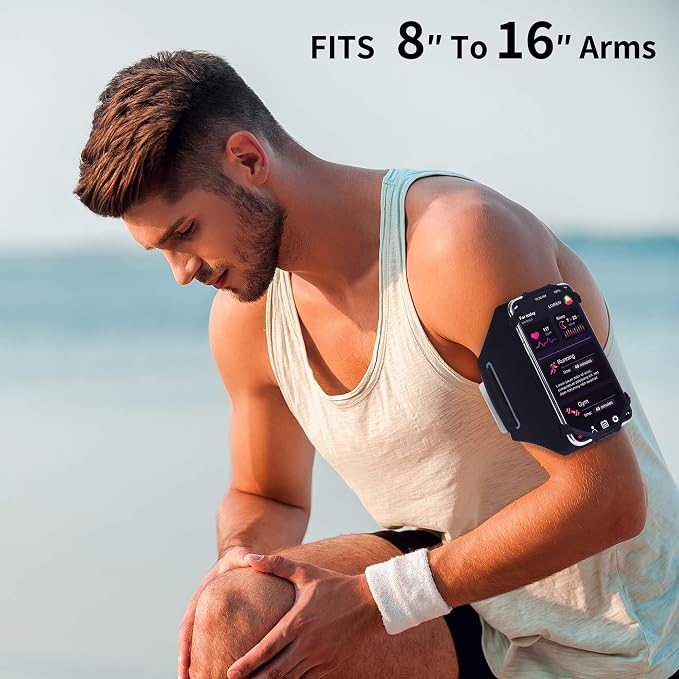 Detachable & 360° Rotatable Armband - Reflective Strap with Zipper Pocket Holder Bag - Compatible with iPhone 16 15 14 Pro Max Plus Samsung Galaxy Note for Running Workout Exercise Walking & Sports
