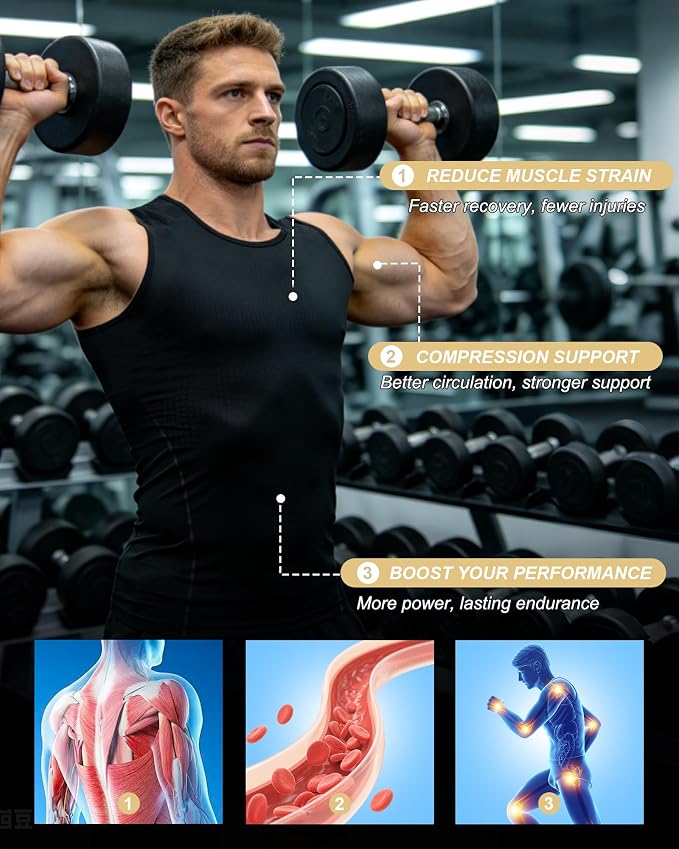 Mens Sleeveless Compression Shirt Athletic Workout Tank Top Quick Dry Muscle Base Layer Undershirt Gym Running