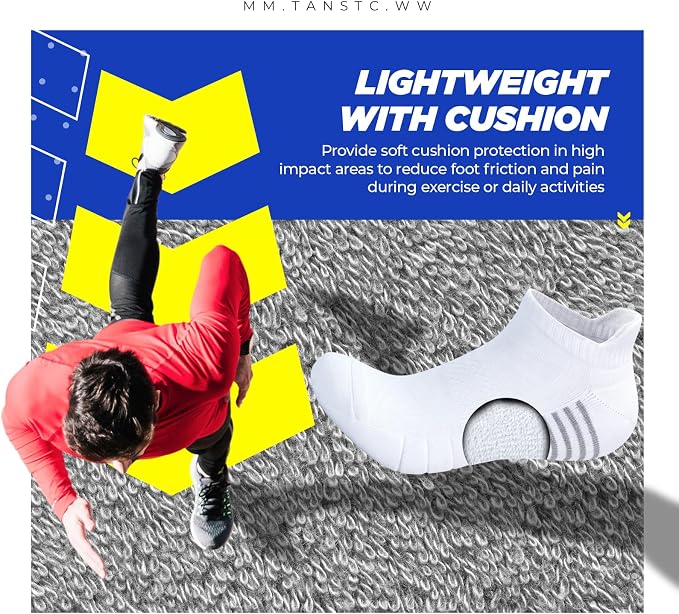 TANSTC Athletic Running Ankle Socks for Men Women, Cushioned Low Cut Sport Tab Socks, 6 Pack