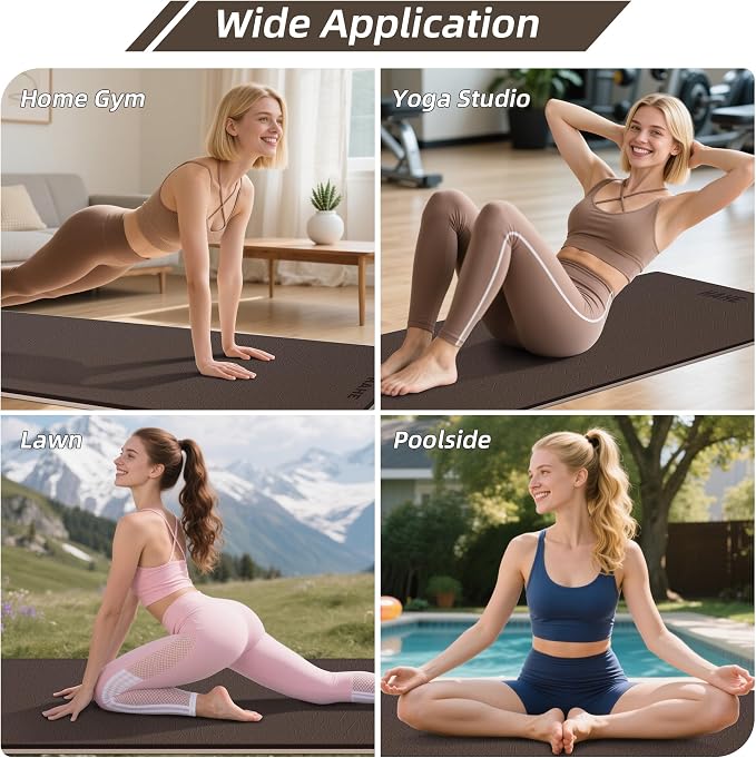 HAHE Wide Yoga Mat 72"x32"x0.4" Thick Pilates Mat with Carrying Strap | Exercise Mats for Home Workout, Wide Non-slip Exercise Mats, Double-Sided POE Fitness Mat for Yoga, Pilates & Travel