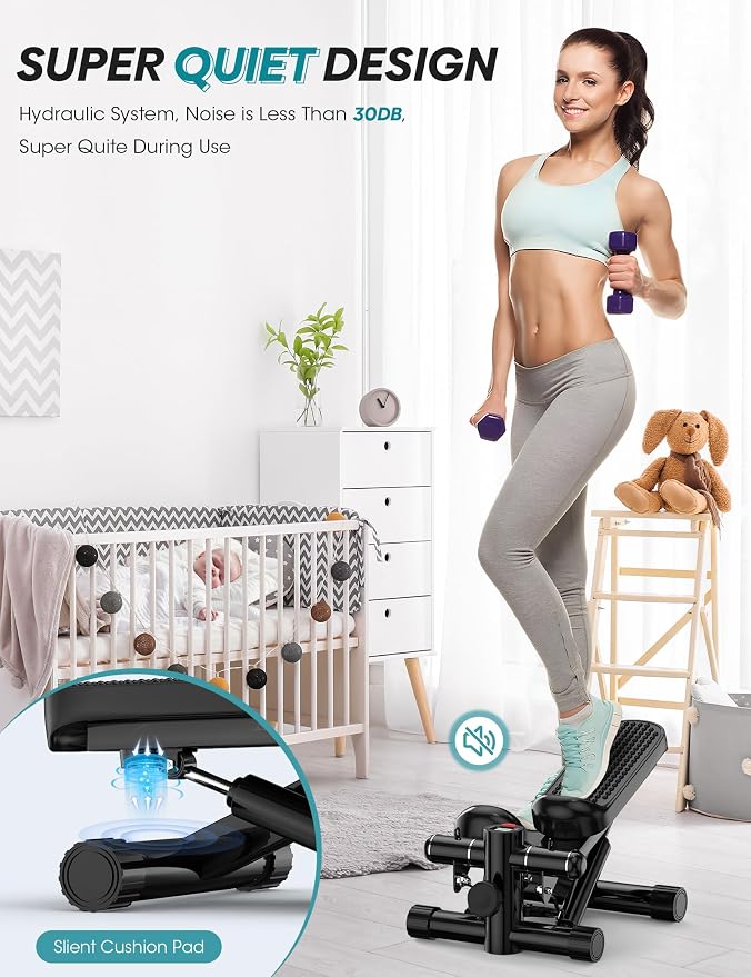 Mini Stepper for Exercise at Home, 330LBS Portable Stair Climber Machine | Includes resistance bands, adjustable height stair stepper with LED monitor for full body workout