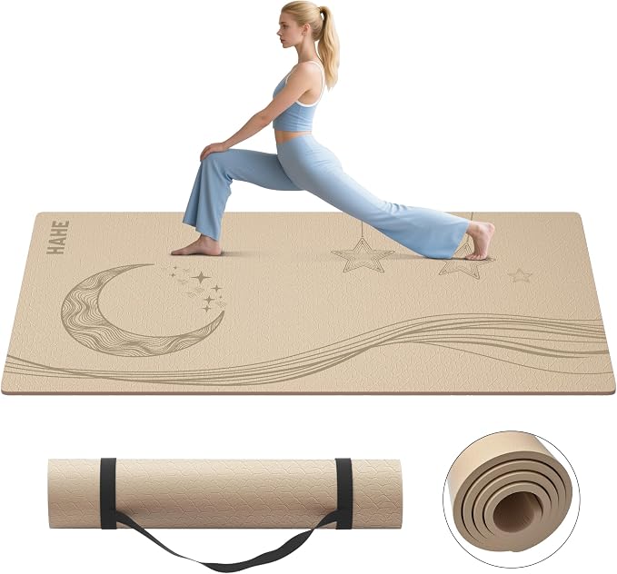 HAHE Extra Wide Yoga Mat, 72"x40"x0.4"Thick, Large Exercise Mats | Oversized Non Slip Workout Mat with Strap for Yoga, Pilates, Fitness, Home Gym Studio, Yoga Mats for Men & Women