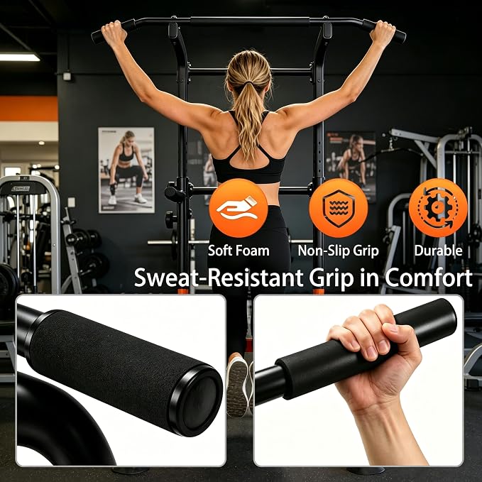 Power Tower Pull Up Bar and Dip Station, 11-Height Adjustable Pull Up Bar Station for Home Gym, Stable Steel Frame for Pull Ups, Dips, Push Ups & Vertical Knee Raises
