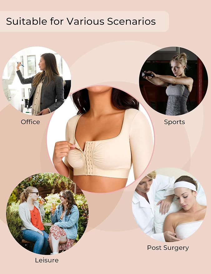 Arm Compression Sleeves for Women Post Surgery Front Closure Bra Slimming Arm Lipo Shapewear Top