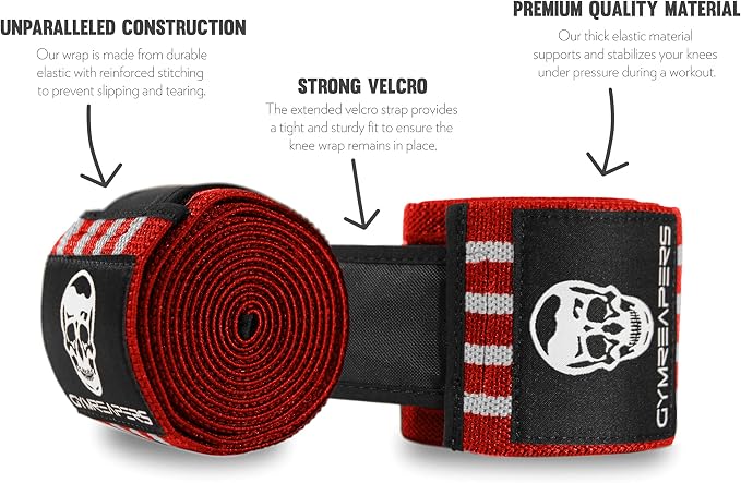 Gymreapers Knee Wraps for Squats and Powerlifting 72 Inch Compression Wraps with Strap for Men & Women Weightlifting Support