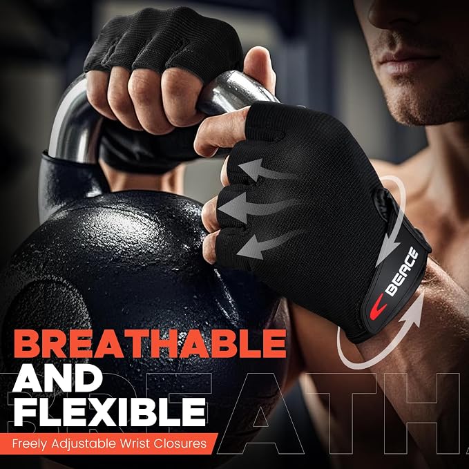 BEACE Weight Lifting Gym Gloves with Anti-Slip Leather Palm for Workout Exercise Training Fitness and Bodybuilding for Men & Women