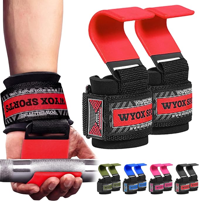 Weight Lifting Hooks for Men & Women – Heavy Duty Gym Hooks with 8mm Padded Wrist Support Grips to Lift Heavier, Reduce Grip Fatigue & Improve Performance for Deadlifts, Pull Ups & Rows, Pair of 2