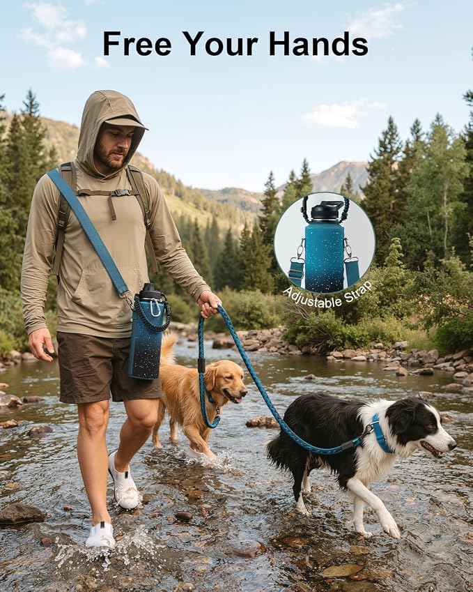 Trebo Water Bottle Insulated 40 oz with 3 Lids, Paracord Handle & Sleeve | Stainless Steel Flask Vacuum, Triple Wall Copper Plated, Dishwasher Safe, Keeps Cold 48Hrs for Hiking, Gym, Wide Mouth