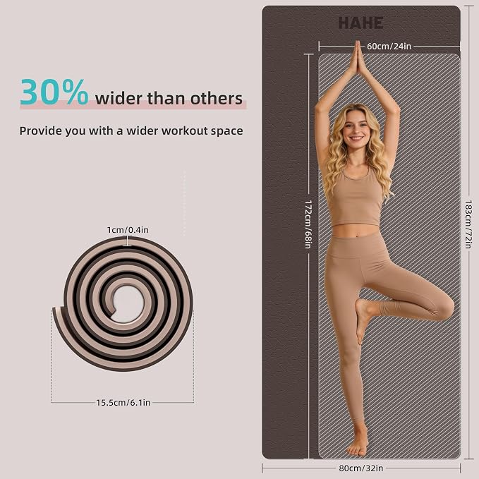 HAHE Wide Yoga Mat 72"x32"x0.4" Thick Pilates Mat with Carrying Strap | Exercise Mats for Home Workout, Wide Non-slip Exercise Mats, Double-Sided POE Fitness Mat for Yoga, Pilates & Travel