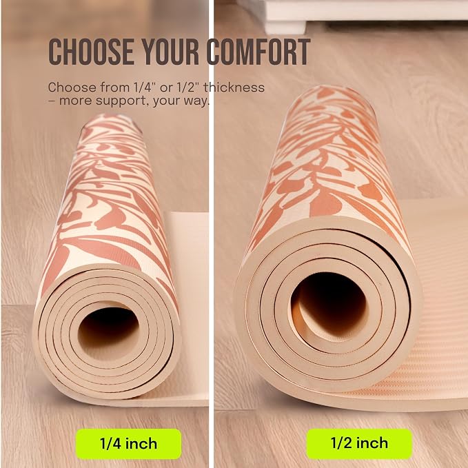 Gogokiwi Large Yoga Mat (6'x4') – 1/4" & 1/2" Thick Exercise Mats for Home Workout, Extra Wide Workout Mats for Home Gym, Yoga, Pilates, Stretching, Floor & More