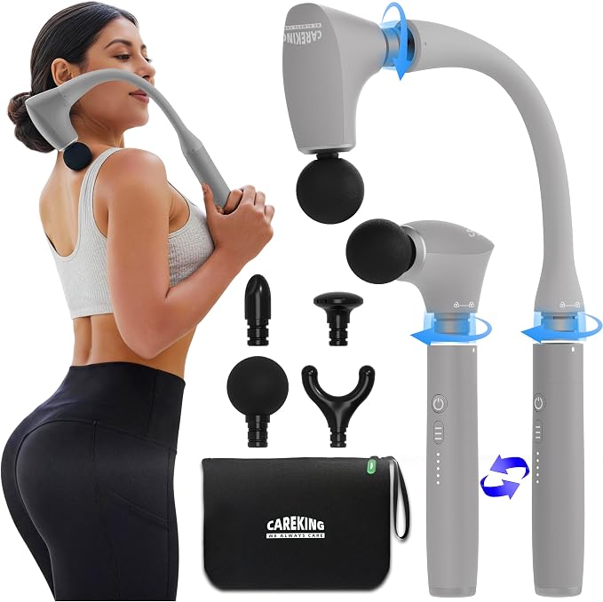2-in-1 Detachable Massage Gun Deep Tissue with Extension Handle, Grey | Handheld Percussion Massager For Back Neck Arm Shoulder Waist, At Home Office Car Travel,Gifts For Women Men,FSA-HSA Eligible
