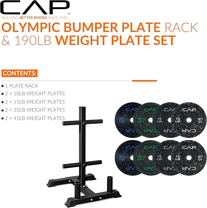 CAP 2-inch Olympic Bumper Plate Weight Set | 100-370 lbs | Multiple Colors | Storage Rack Optional