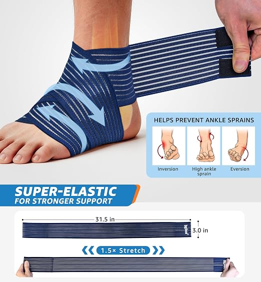 Ankle Brace 2 Pack, Adjustable Compression Support Wrap for Men & Women – Ideal for Sprains, Plantar Fasciitis, Tendonitis, Arthritis – Breathable, Fits in Shoes for Running Sports Gym (Navy Blue)