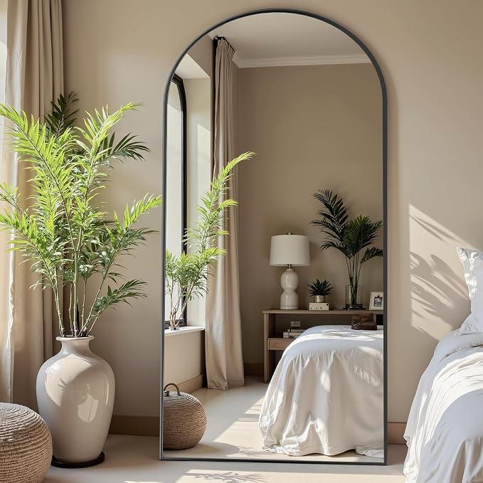 Floor Mirror, 78"x38" Oversized Full Length Mirror with Stand, Arched Full Body Mirror Standing Hanging Leaning Against Wall, Aluminum Frame Giant Mirrors for Bedroom Cloakroom, Black