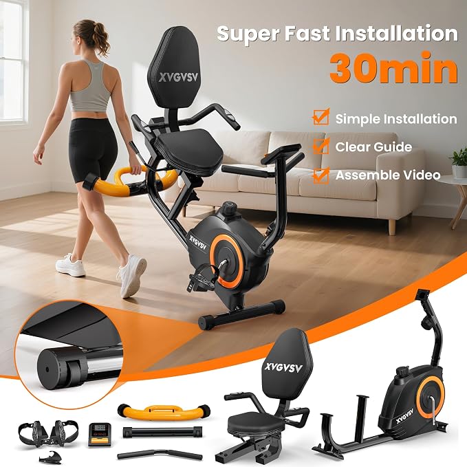 Recumbent Exercise Bike for Home, Recumbent Stationary Bikes for Seniors | Quiet Recumbent Bikes for Seniors & Adults, 16-Level Resistance, Adjustable Seat, Supports 400LB, Pulse Sensors & LCD Display