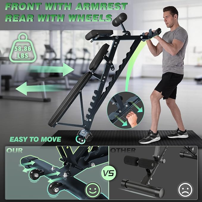 1000 LBS Adjustable Weight Bench with Roman Chair 75°to -20°FID | Utility Workout Bench for Home Gym Sit Up/Decline/Incline Bench Press Exercise Equipment Strength Training