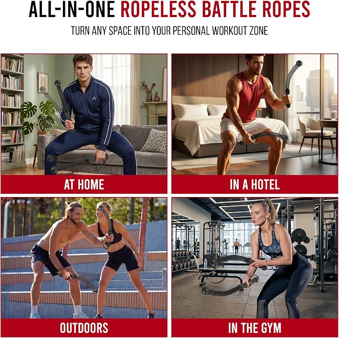 Weighted Ropeless Battle Ropes Home Gym Cordless Heavy Duty Exercise Equipment with Strap Portable Low Impact Cardio Workout Strength HIIT Training Fitness Tool for Arms Core Full Body Father's Day