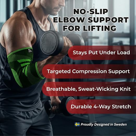 Elbow Compression Sleeves (1 Pair) - Elbow Brace for Tendonitis, Tennis & Golfers Elbow - Weightlifting Support for Men & Women - Pain Relief & Joint Recovery (2, Neon Green, Small)