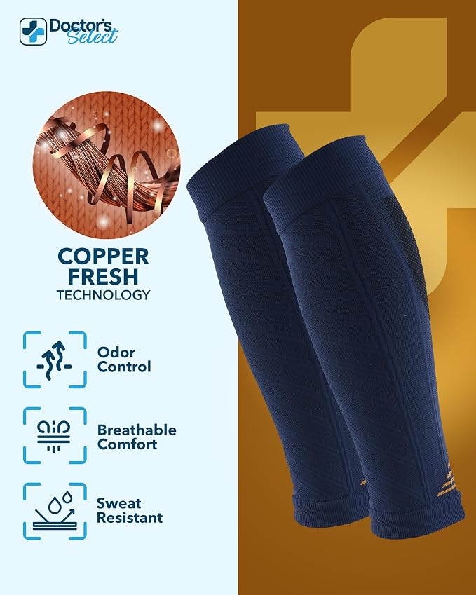 Doctor's Select 2 Pairs Copper Calf Compression Sleeve - Leg Compression Sleeves for Women & Men, Shin Splint Relief