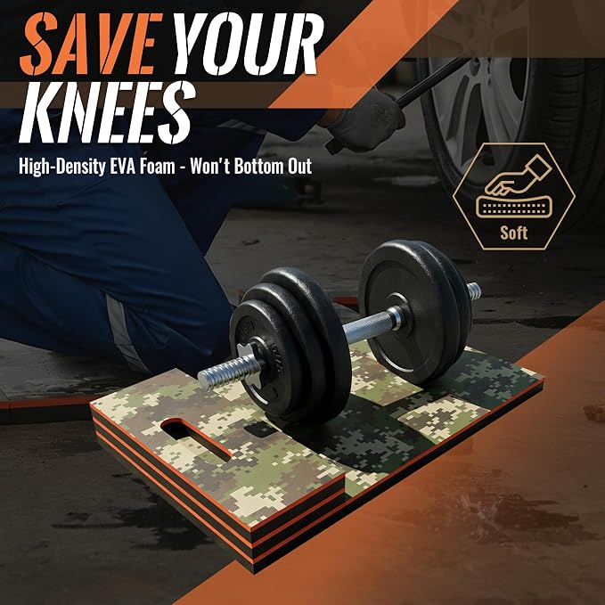 Folding Kneeling Pad, 1 Inch Thick Mechanic Mat, Camouflage | 47.24 x 15.74 Inch 6-Panel Firm Foam Pad with Tool Pockets, Carry Handle and Water-Resistant Surface