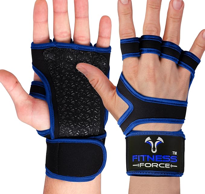 FITNESS FORCE Ventilated Weight Lifting Workout Gloves for Men & Women | Gym Gloves for Men & Women with Built-in Wrist Wraps for Men, Exercise Gloves for Weightlifting, Cycling & Cross Training