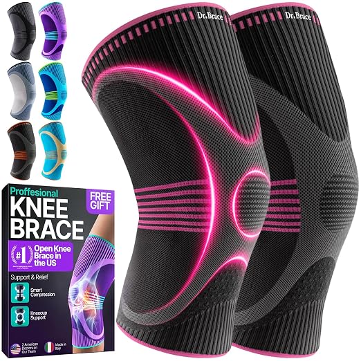 DR. BRACE Elite Compression Knee Brace for Women & Men, (2-Pack) Knee Support Compression Sleeve, Workout Sports Knee Braces for Meniscus Tear, ACL & Arthritis Pain Relief - Check Size Guide Video (Orion, XX-Large)