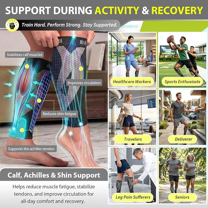 BLITZU Calf Compression Sleeves, Footless Compression Socks for Men & Women | Leg Support Brace, Shin Splint Pain Relief, Reduce Varicose Vein Swelling, Muscle Recovery, Running, Nursing, Fitness, Travel