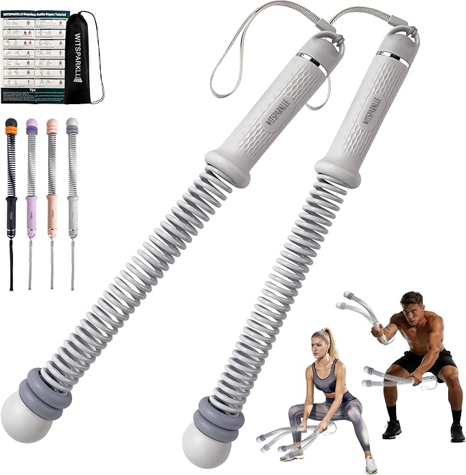 Portable Adjustable Ropeless Battle Ropes with Gray | Weighted Cordless Workout Rope with Anti-slip Handles for Low-impact Cardio, HIIT, Home Gym and Office Fitness