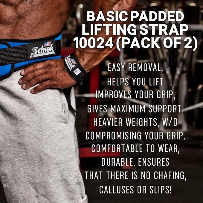 Schiek Sports, Inc. Basic Padded Lifting Straps in Black | Improves grip strength, heavy pulls, padded wrist design, all-day comfort, harbinger lifting straps, lifting atraps