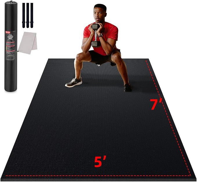 GymCope Large Exercise Mat for Home Workout,12‘x6’/10'x6'/9'x6'/8'x6'/7'x5'/6'x4' (7mm) Extra Thick Workout Mat, High-Density Gym Mat for Cardio, Jump Rope, MMA, Weights (Shoe-Friendly)