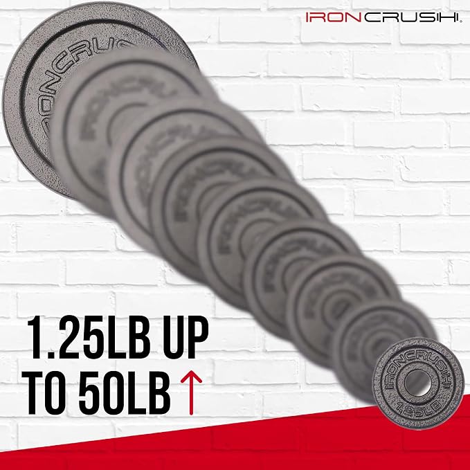 Standard 1 inch Cast Iron Weight plates - Superior Hammertone Finish, Wider Range 1.25-50 lbs Weights. Ideal for Dumbbell Handles, 1in Barbells, Adjustable Kettlebell Handles - Sold in Pairs