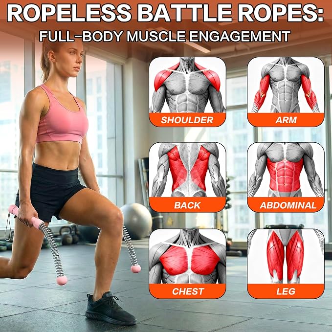 Ropeless Battle Ropes for Home Gym, Portable Cordless Weighted Battle Rope | Storage Bag, Weighted Battle Rope for High Calorie Burn, Men & Women Fitness Equipment, HIIT & Low-Impact Aerobic Training