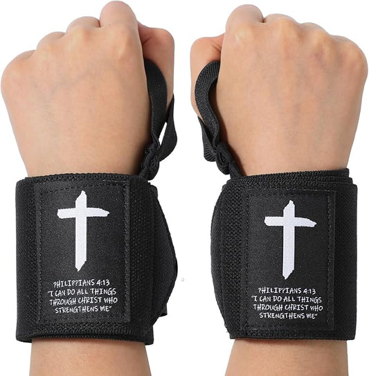 Simgoing Cross Faith 25" Wrist Wraps for Weightlifting, Wrist Straps for Men and Women, Straps Support with Heavy Duty Thumb Loop Wrap for Powerlifting, Strength Training, Bodybuilding