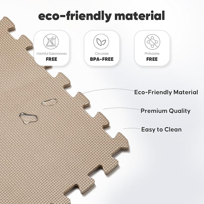 32 Pack 128 sqft Home Gym Mat, Puzzle Exercise Mat, EVA Interlocking Foam Floor Tiles for Home Workout Equipment and Kids' Play Areas - Blue, 24 in x 24 in x ½ in - (Brown, 32 Pack(128 SQ FT))