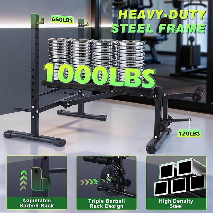 Adjustable FID Weight Bench for Home Gym | Bench press Set with 8-Level Barbell Rack, Flat/Incline/Decline Full Body weight benches for home gym