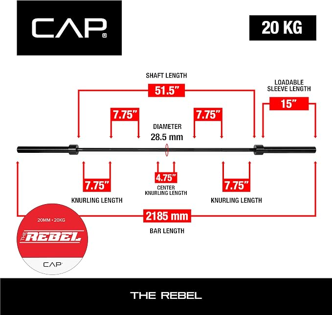 Cap Pro Series 7FT Olympic Barbell, Weightlifting Bar for Strength Training